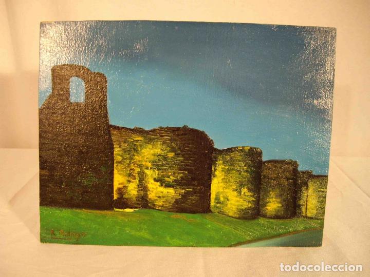 Otros objetos de arte: OLEO SOBRE TABLA MURALLA DE LUGO - Foto 1