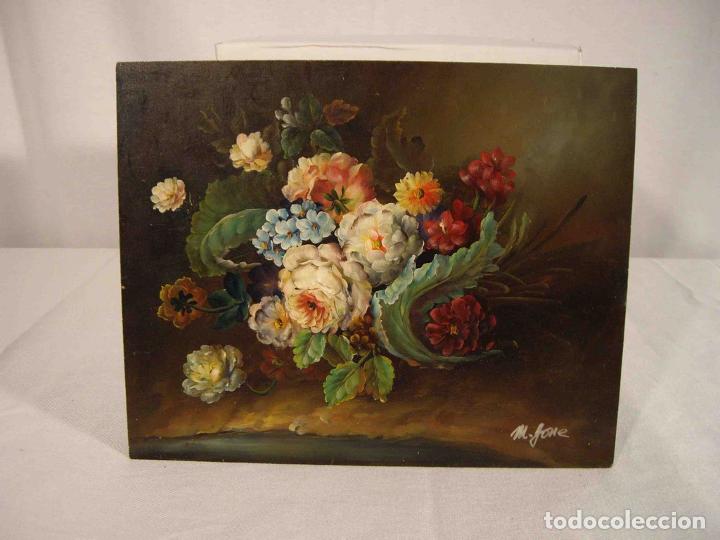 Otros objetos de arte: OLEO SOBRE TABLA BODEGON FLORES - Foto 1