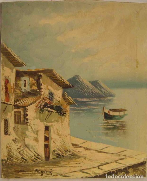 Otros objetos de arte: OLEO CASA EN EL PUERTO - Foto 1