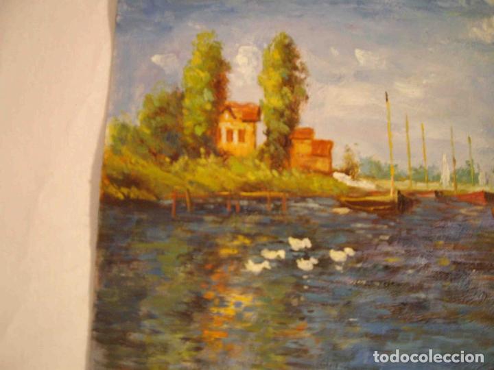 Otros objetos de arte: OLEO TELA VELEROS EN EL RIO - Foto 2
