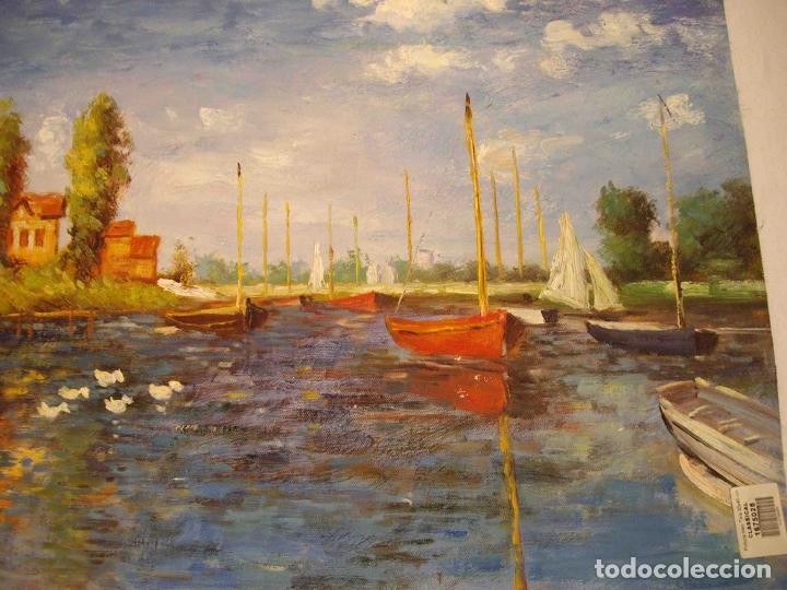 Otros objetos de arte: OLEO TELA VELEROS EN EL RIO - Foto 3