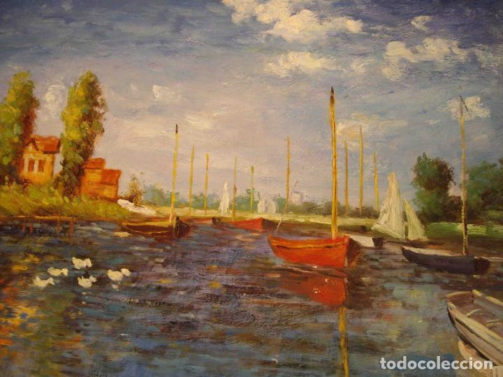 Otros objetos de arte: OLEO TELA VELEROS EN EL RIO - Foto 5
