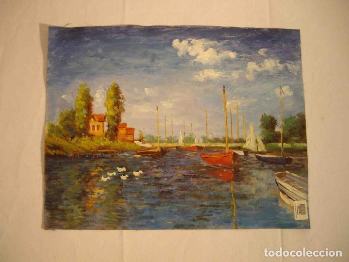 Otros objetos de arte: OLEO TELA VELEROS EN EL RIO - Foto 1