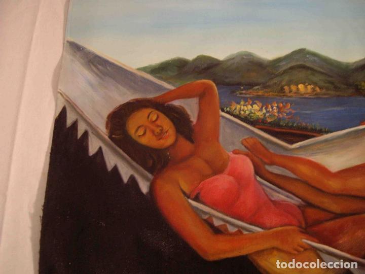 Otros objetos de arte: OLEO TELA JOVENES EN HAMACA - Foto 2