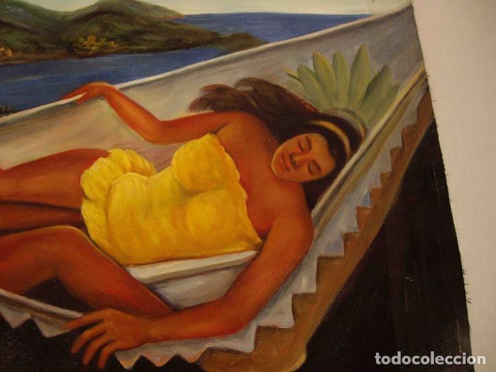 Otros objetos de arte: OLEO TELA JOVENES EN HAMACA - Foto 3