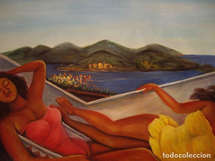 Otros objetos de arte: OLEO TELA JOVENES EN HAMACA - Foto 4