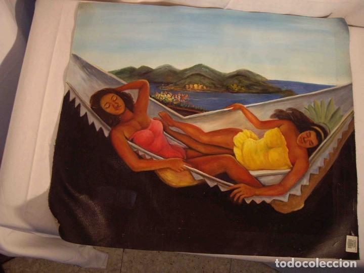 Otros objetos de arte: OLEO TELA JOVENES EN HAMACA - Foto 1