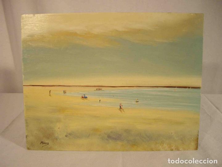 Otros objetos de arte: OLEO SOBRE TABLA DIA DE PLAYA - Foto 1