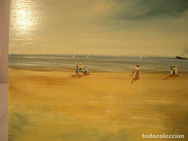 Otros objetos de arte: OLEO SOBRE TABAL DIA DE PLAYA 3 - Foto 2