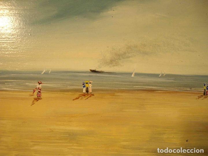 Otros objetos de arte: OLEO SOBRE TABAL DIA DE PLAYA 3 - Foto 3
