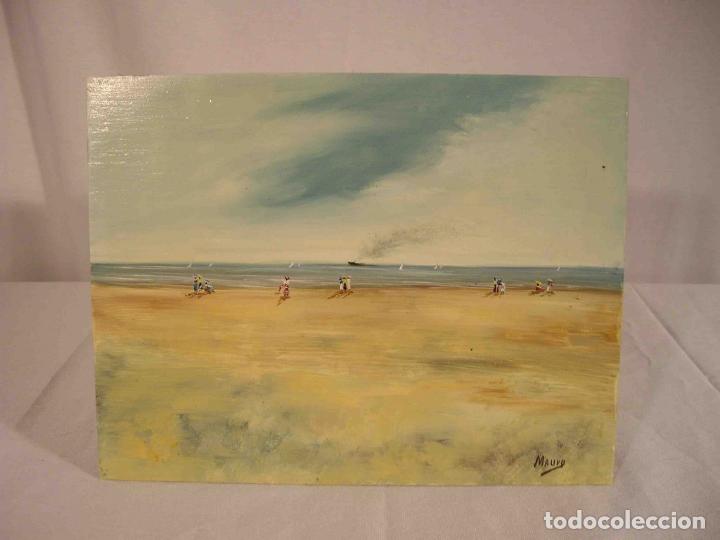 Otros objetos de arte: OLEO SOBRE TABAL DIA DE PLAYA 3 - Foto 1