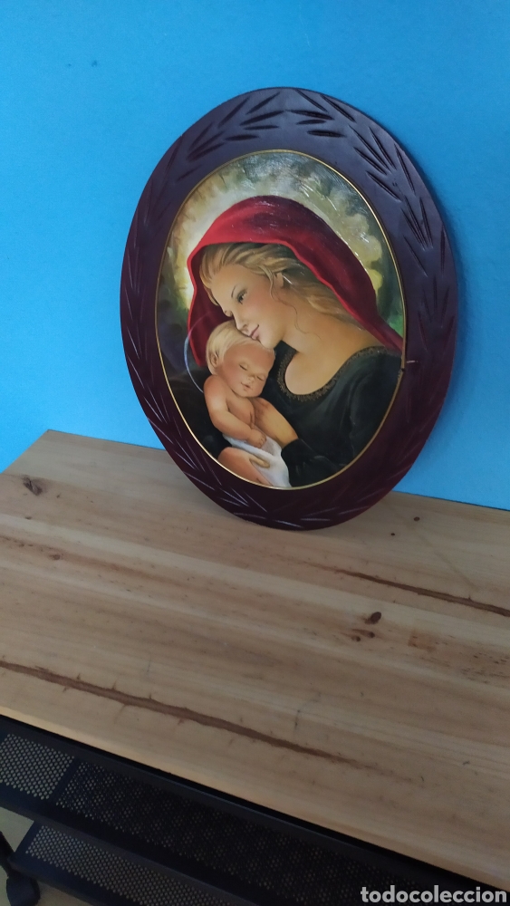 Otros objetos de arte: Cuadro virgen con ni&ntilde;o antiguo - Foto 2