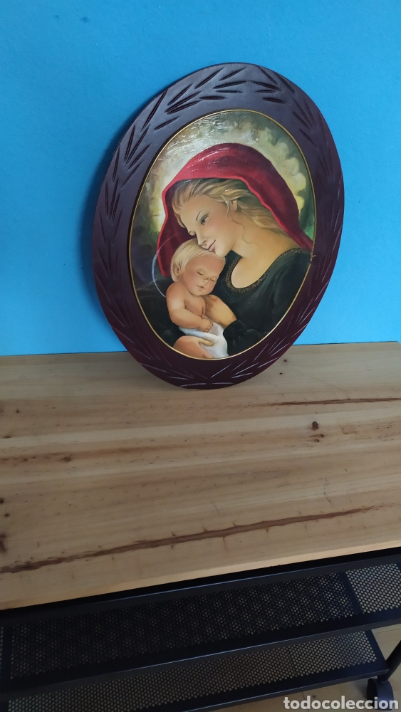 Otros objetos de arte: Cuadro virgen con ni&ntilde;o antiguo - Foto 3