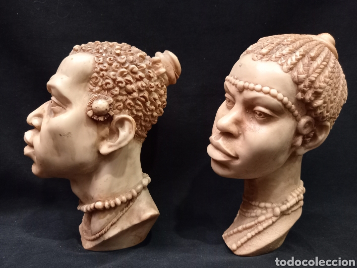 Otros objetos de arte: 2 bustos africanos 16 cm - Foto 2