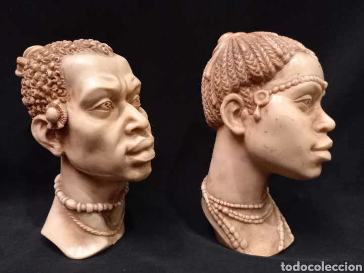 Otros objetos de arte: 2 bustos africanos 16 cm - Foto 4