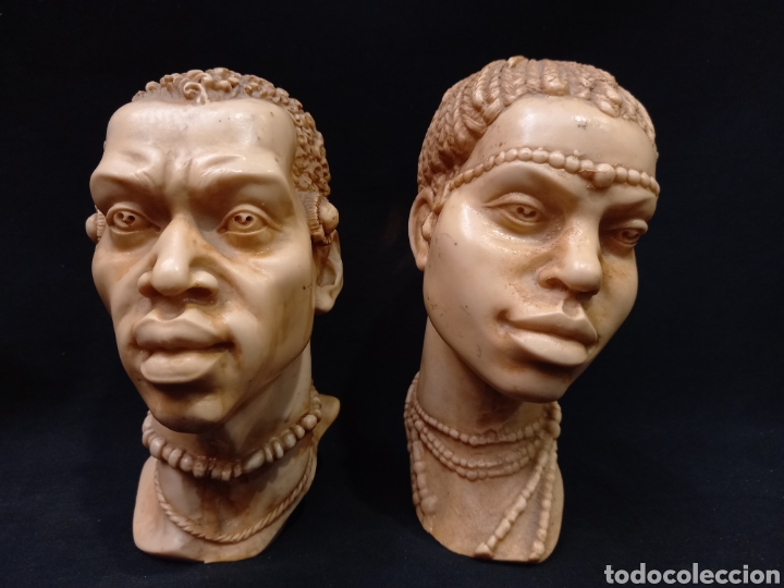 Otros objetos de arte: 2 bustos africanos 16 cm - Foto 1