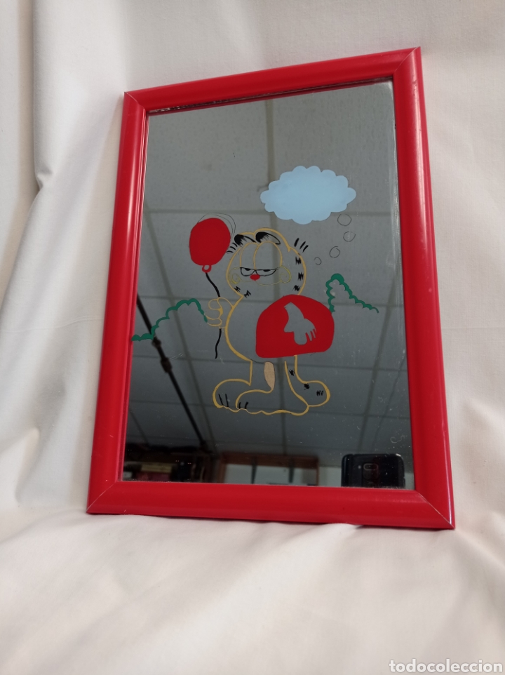 Otros objetos de arte: ESPEJO PINTADO A MANO GARFIELD - Foto 1