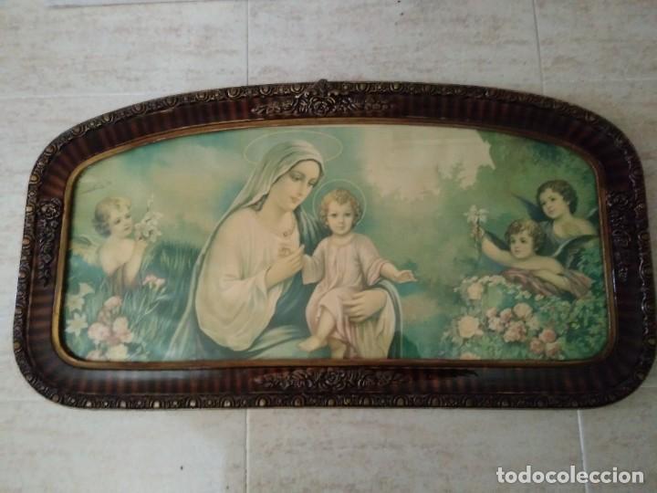 Otros objetos de arte: Cuadro de la virgen y el nl&ntilde;o jesus 87x46 - Foto 1