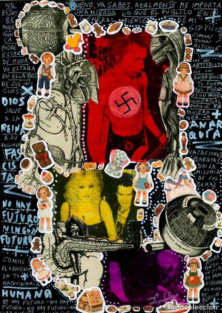 Otros objetos de arte: Sid Vicious&acute; Spanish Republic 21x29,5cm Collage del artista Indalecio. - Foto 1