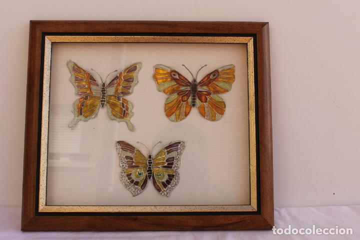 Otros objetos de arte: CUADRO CON TRES MARIPOSAS ESMALTADAS - Foto 1