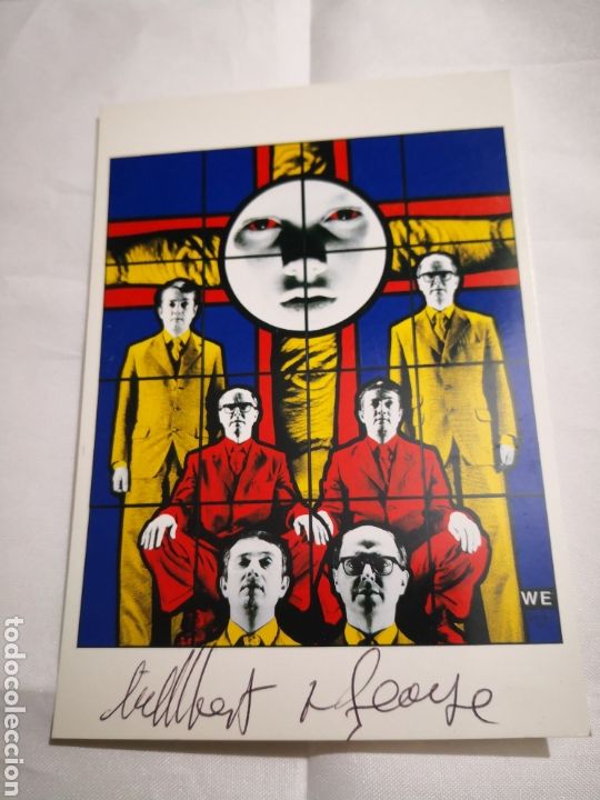 Otros objetos de arte: GILBERT & GEORGE Offset FIRMADA A MANO PERFORMANCE postal firmada a mano - Foto 1