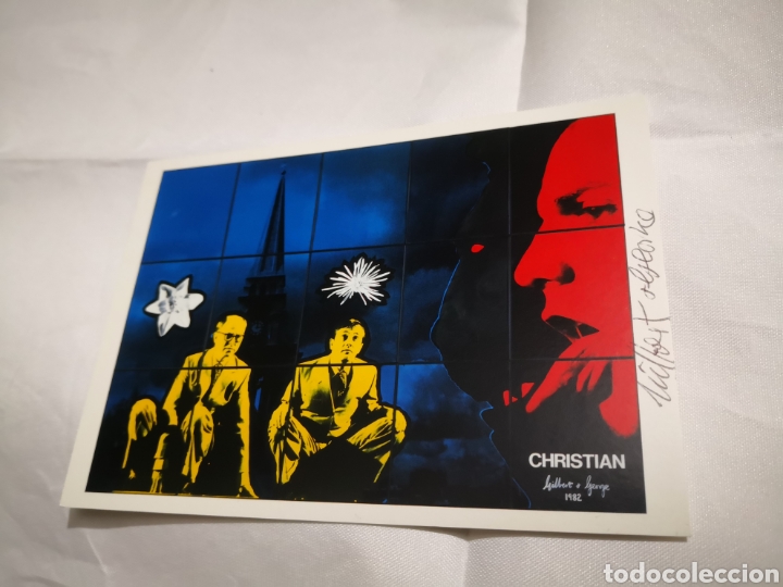 Otros objetos de arte: GILBERT & GEORGE Offset FIRMADA A MANO PERFORMANCE postal firmada a mano - Foto 2