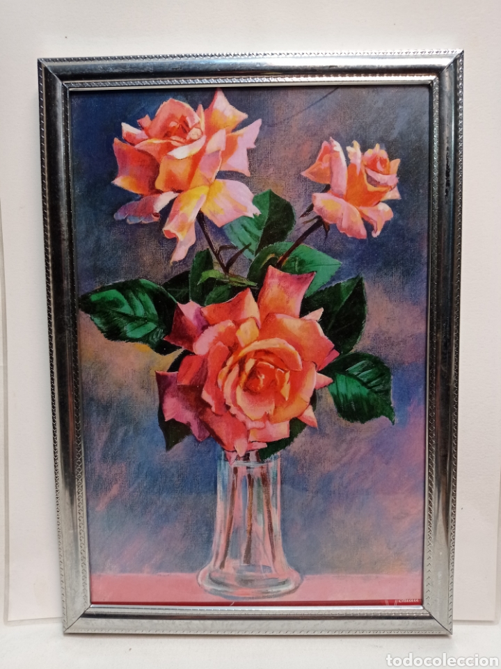 Otros objetos de arte: L&Aacute;MINA FLORES ENMARCADA CON CRISTAL - Foto 1