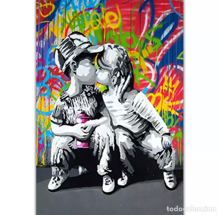 Otros objetos de arte: Lienzo de grafiti Banksy - Foto 1