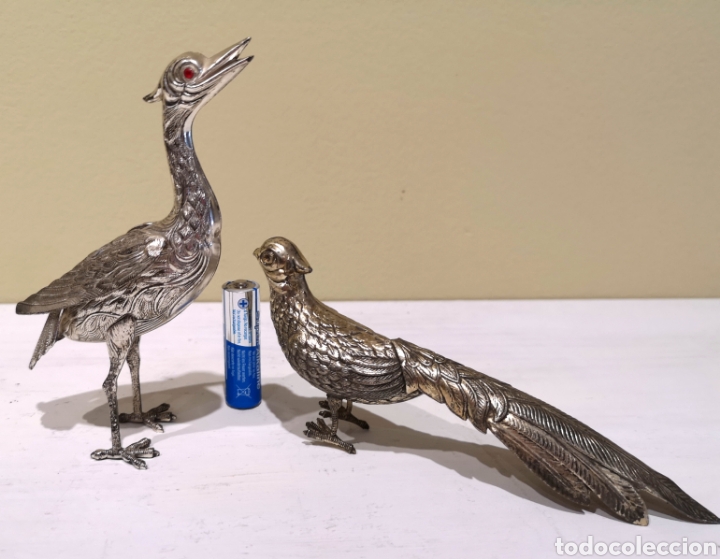 Otros objetos de arte: Juego aves metal plateado. - Foto 2