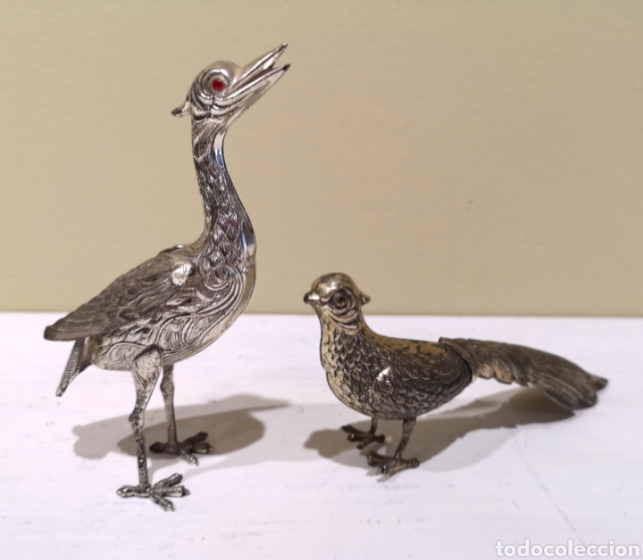 Otros objetos de arte: Juego aves metal plateado. - Foto 1