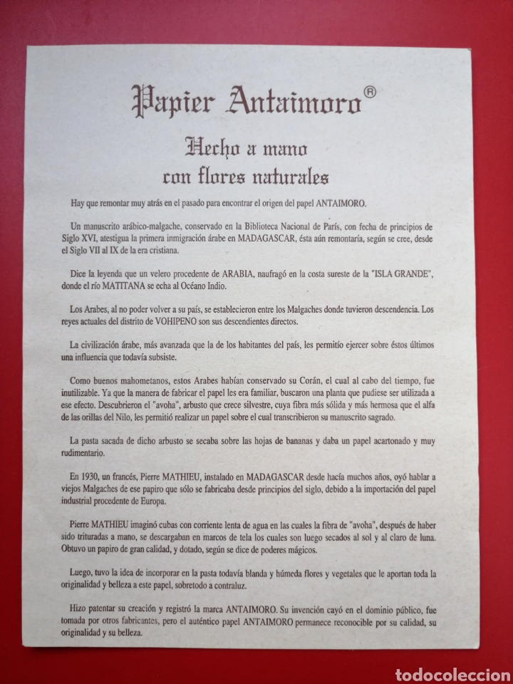 Otros objetos de arte: PAPEL ANTAIMORO. HECHO A MANO CON FLORES NATURALES.ENVIO CERTIFICADO INCLUIDO. - Foto 6