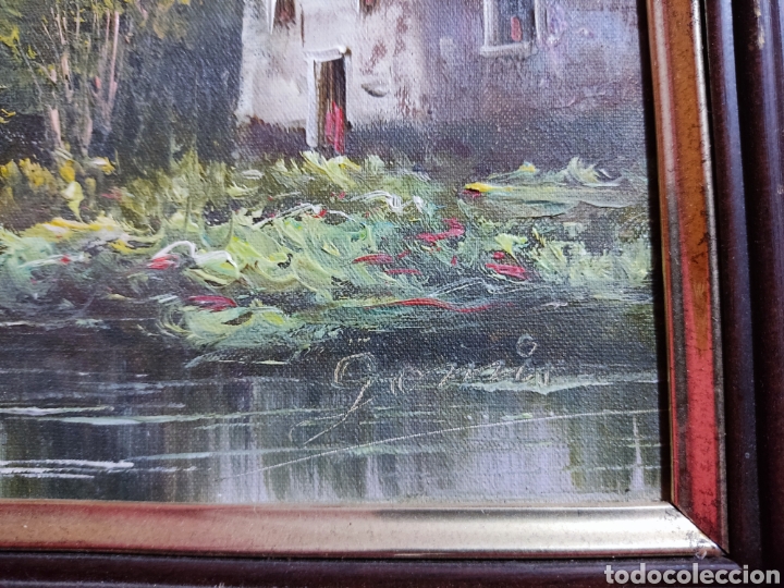 Otros objetos de arte: Cuadro paisaje r&iacute;o casa - Foto 2