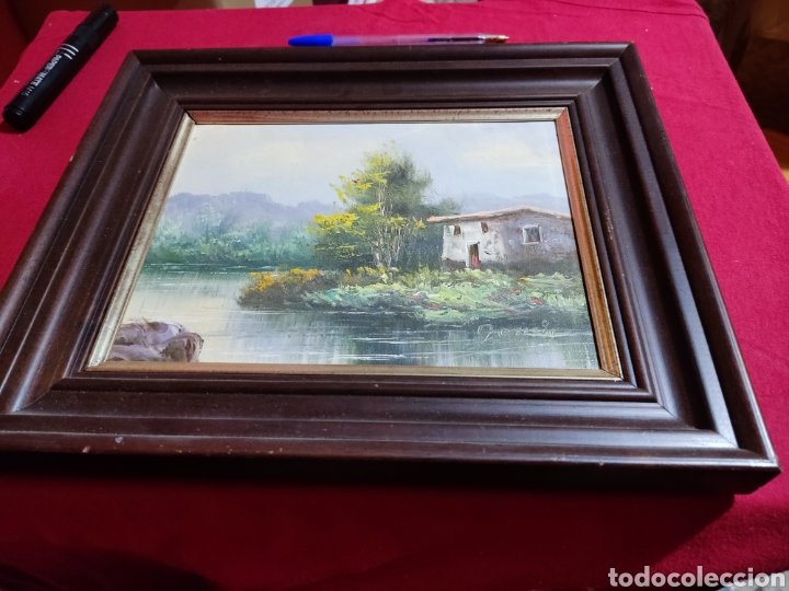 Otros objetos de arte: Cuadro paisaje r&iacute;o casa - Foto 3
