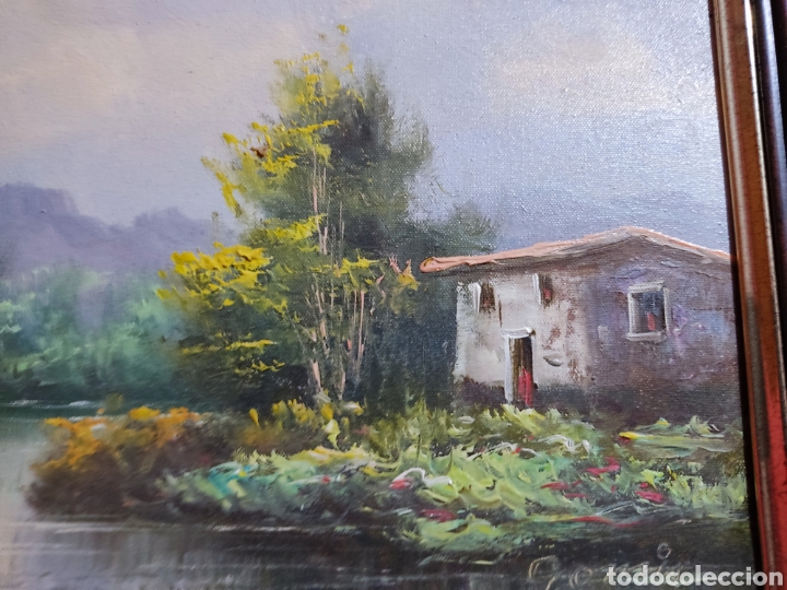 Otros objetos de arte: Cuadro paisaje r&iacute;o casa - Foto 1