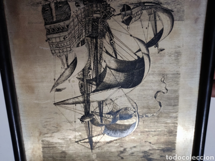 Otros objetos de arte: Marco con l&aacute;mina nav&iacute;o guerra y galera - Foto 3