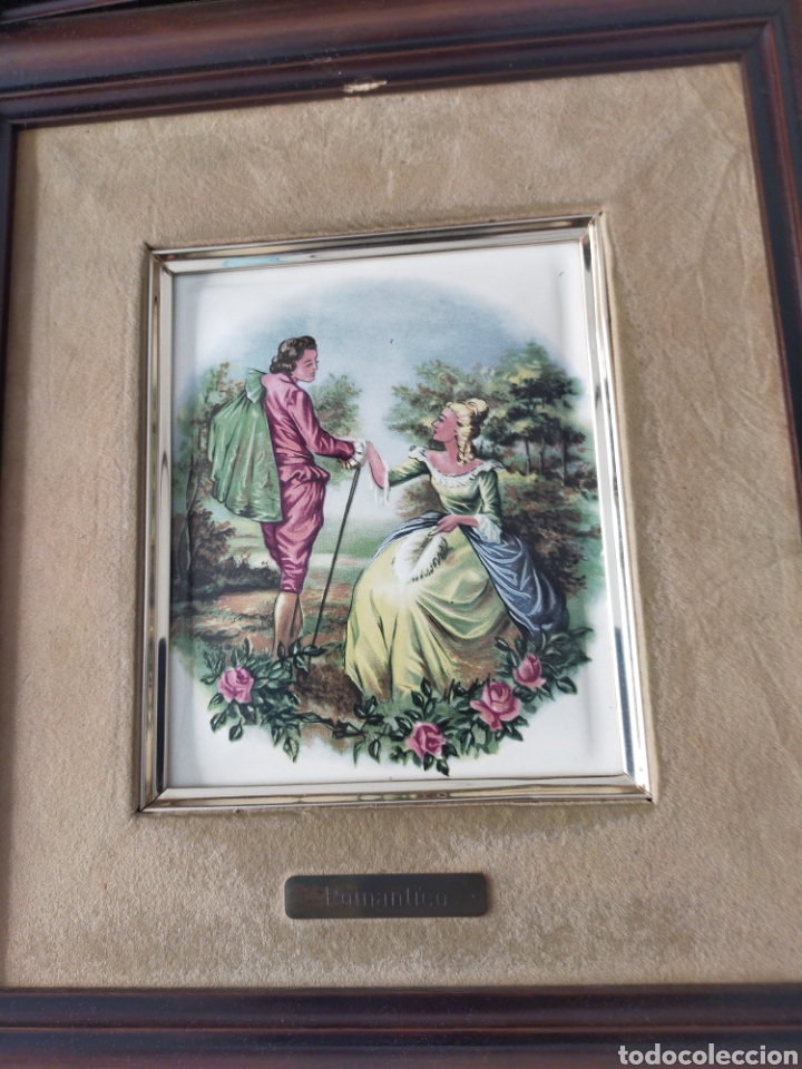 Otros objetos de arte: 2 CUADROS ESMALTE ROMANTICOS - Foto 2