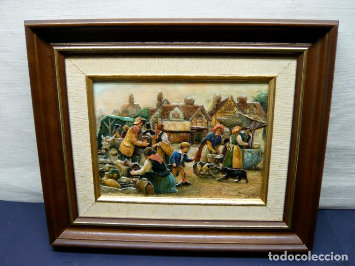 Otros objetos de arte: Cuadro en relieve tridimensional Vtg - Mercado s.XIX - Foto 1