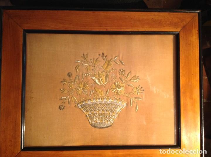 Otros objetos de arte: Cuadro Bordado Con Hilo De Oro Antiguo 1890 - Foto 5