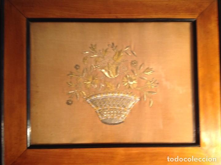 Otros objetos de arte: Cuadro Bordado Con Hilo De Oro Antiguo 1890 - Foto 6
