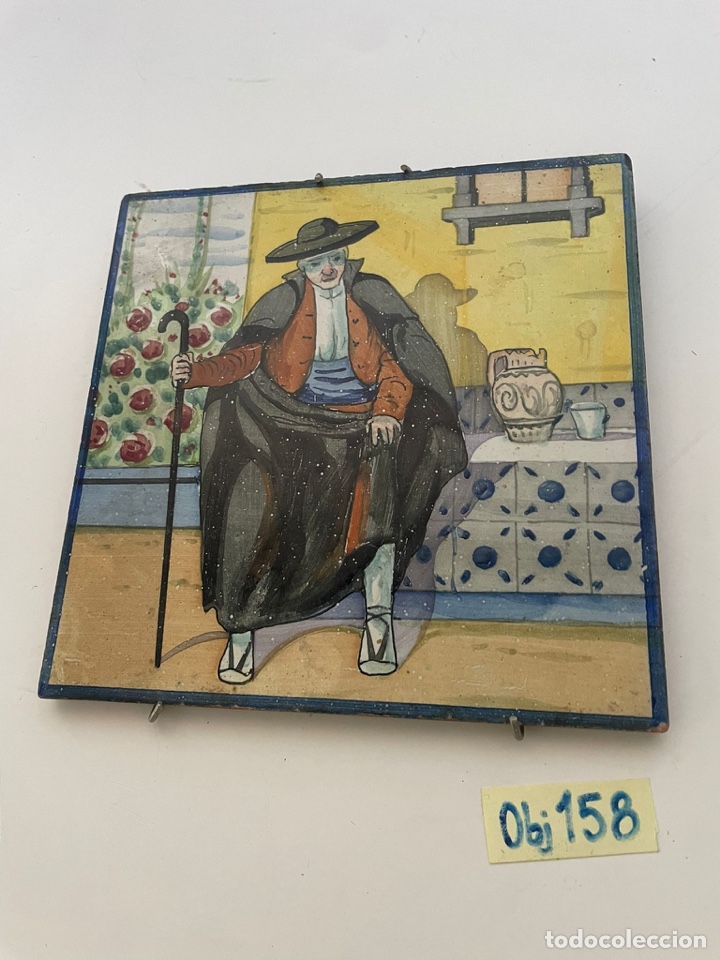 Otros objetos de arte: Azulejo antiguo pintado a mano - Foto 1