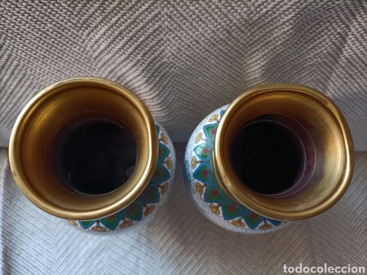 Otros objetos de arte: pareja de floreros mirror cloisonn&eacute; esmaltado. - Foto 4