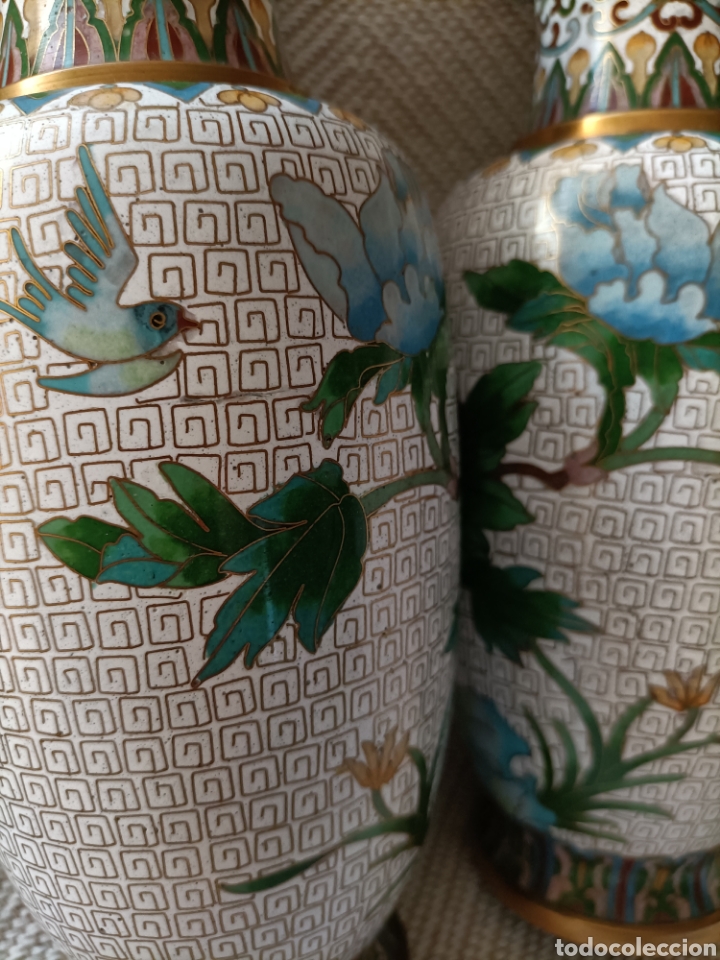 Otros objetos de arte: pareja de floreros mirror cloisonn&eacute; esmaltado. - Foto 5
