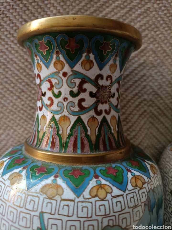 Otros objetos de arte: pareja de floreros mirror cloisonn&eacute; esmaltado. - Foto 8
