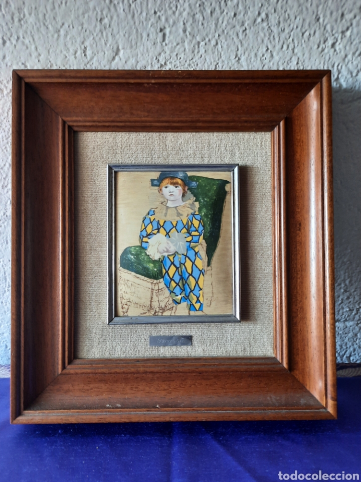 Art: Cuadro esmalte a fuego Picasso en marc&oacute; de madera.
