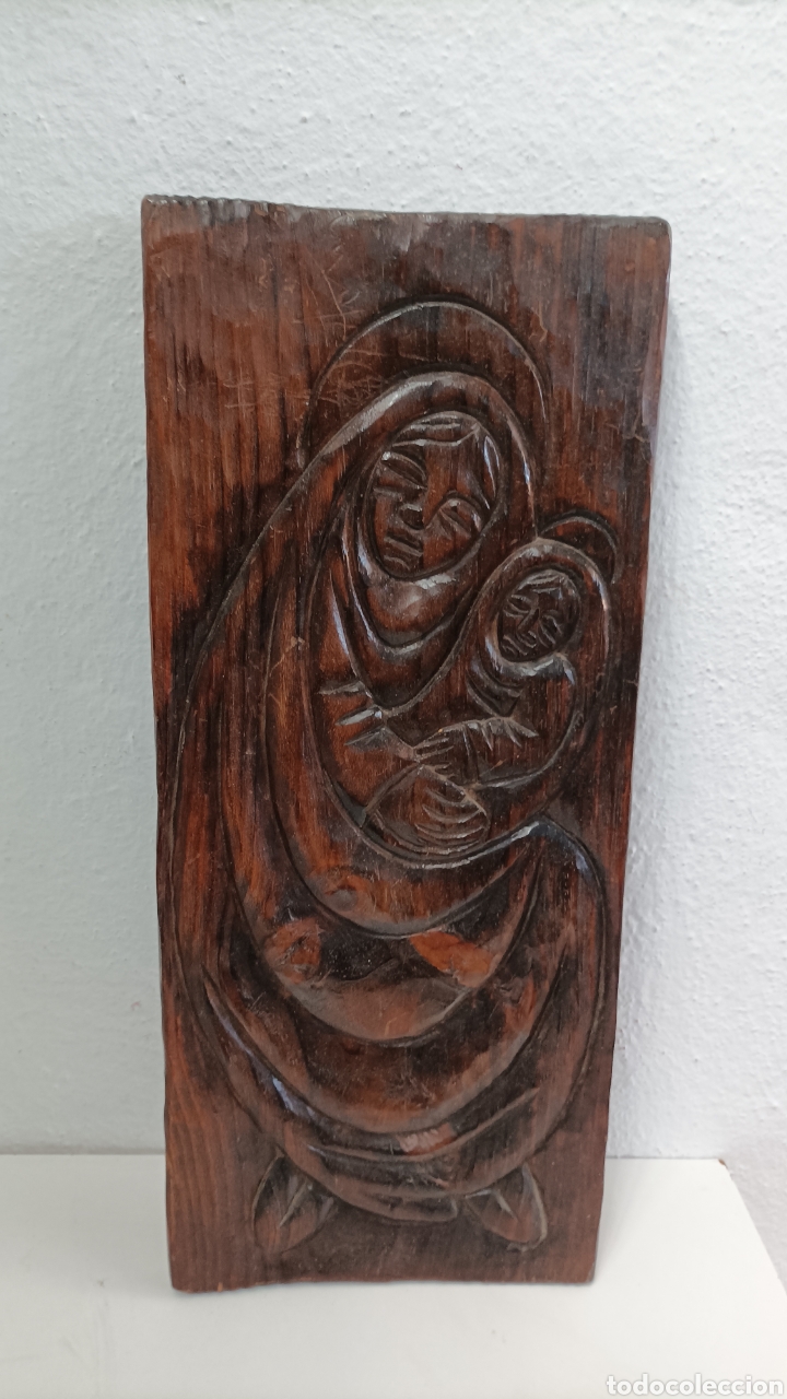 Otros objetos de arte: Cuadro Virgen Mar&iacute;a y Jes&uacute;s antiguo tallado - Foto 4