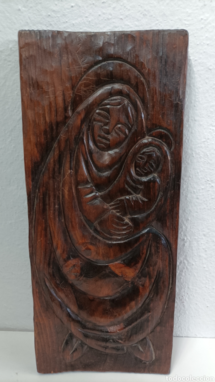 Otros objetos de arte: Cuadro Virgen Mar&iacute;a y Jes&uacute;s antiguo tallado - Foto 1
