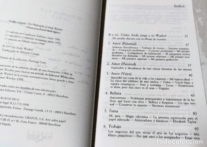Otros objetos de arte: Andy Warhol, Mi filosof&iacute;a AAB y de BAA, Tusquets, 1998 - Foto 3