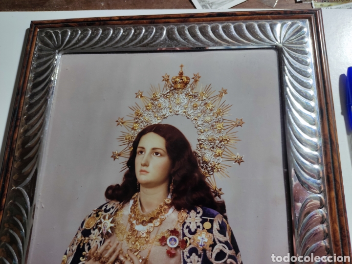 Otros objetos de arte: Cuadro marco plateado imagen virgen - Foto 2