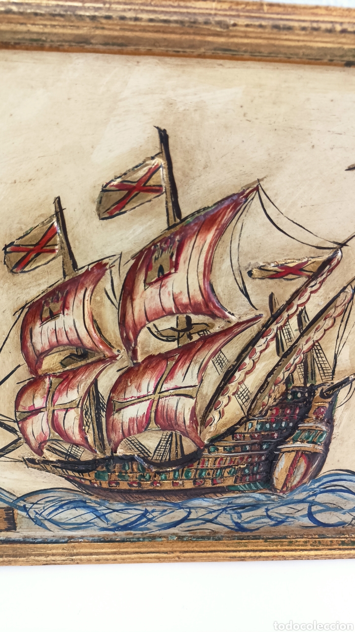 Otros objetos de arte: Cuadro Barco Gale&oacute;n S.XVII sobre Madera en relive - Foto 3