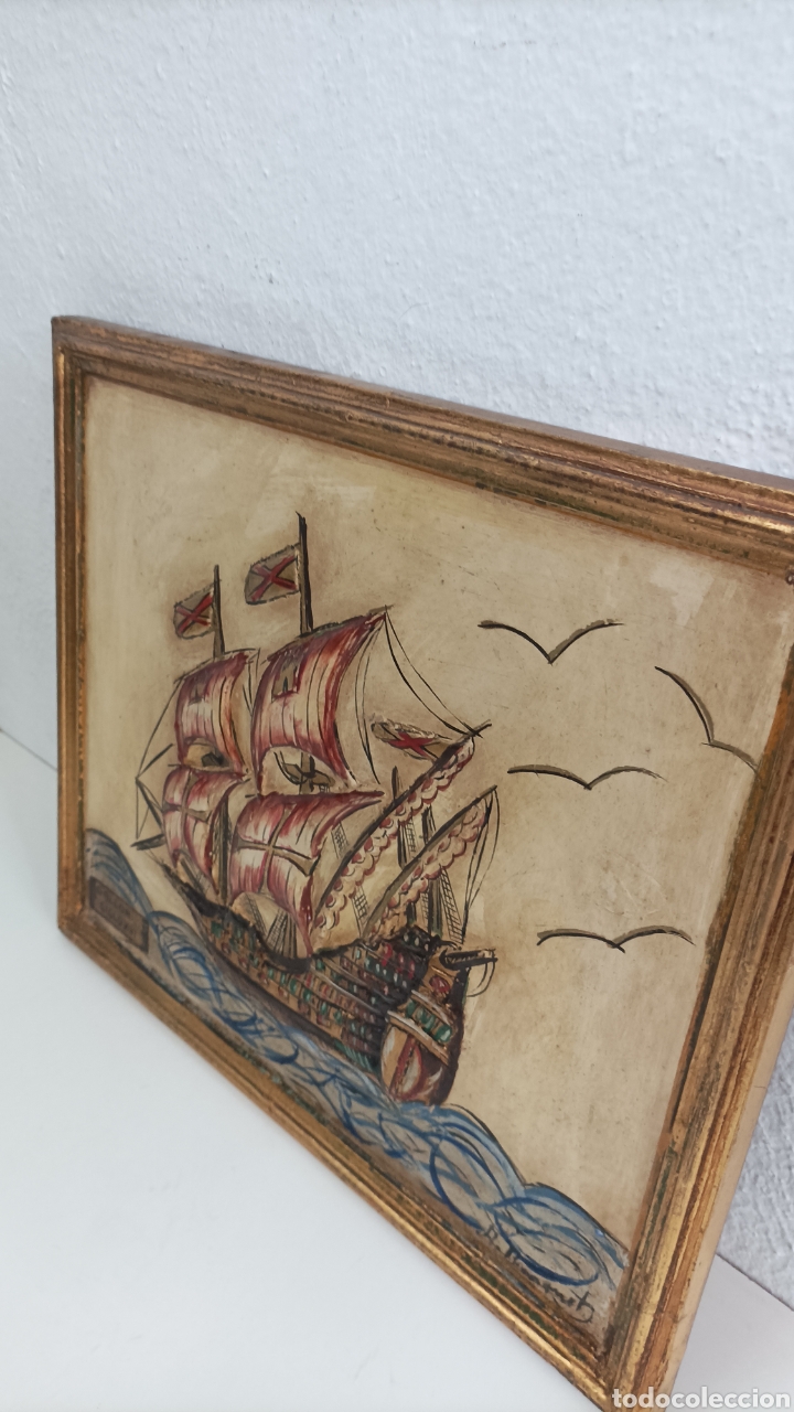 Otros objetos de arte: Cuadro Barco Gale&oacute;n S.XVII sobre Madera en relive - Foto 6
